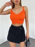 V Yaka Askılı Crop Triko Büstiyer Turuncu – DF2202