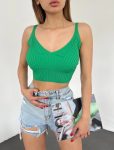 V Yaka Askılı Crop Triko Büstiyer Yeşil – DF2202