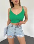 V Yaka Askılı Crop Triko Büstiyer Yeşil – DF2202
