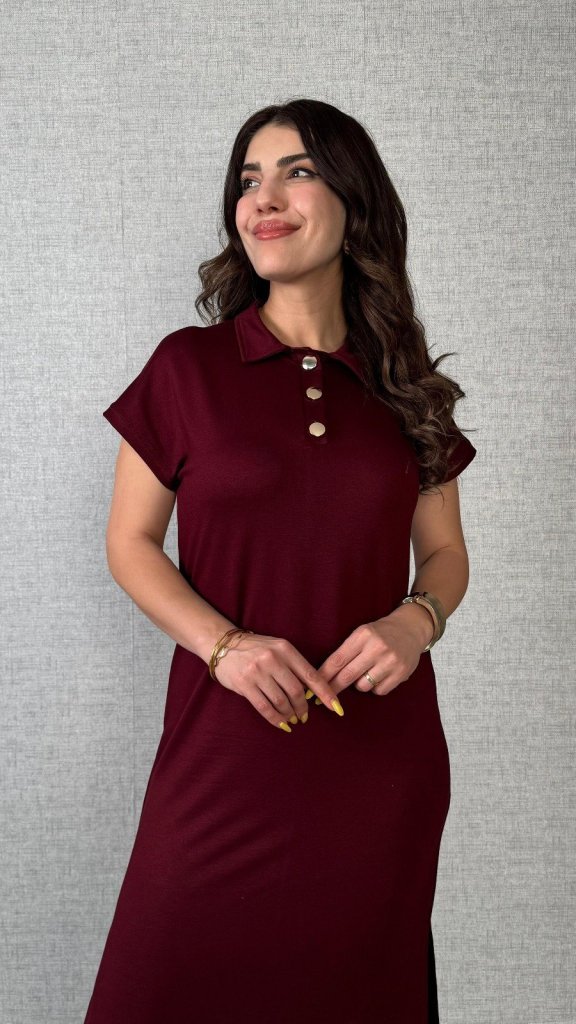 Kadın Kısa Kollu Yakalı Yandan Yırtmaçlı Viskon Iki Iplik Elbise Kadın Kısa Kollu Yakalı Yandan Yırtmaçlı Viskon Iki Iplik Elbise