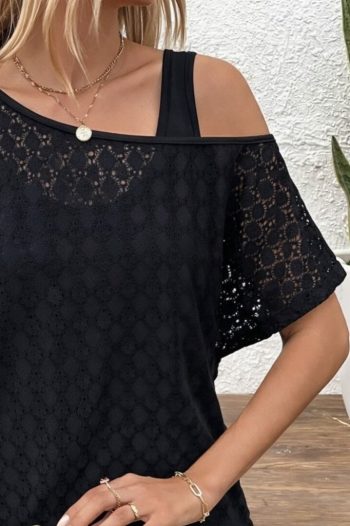 Kadın Askılı Yuvarlak Yaka Viskon Atlet Ve Yarasa Kollu Omuzdan Açık Dantel Bluz Ikili Takım