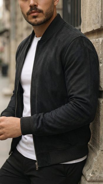 Erkek önden Fermuarlı Içi Astarlı Süet Ceket