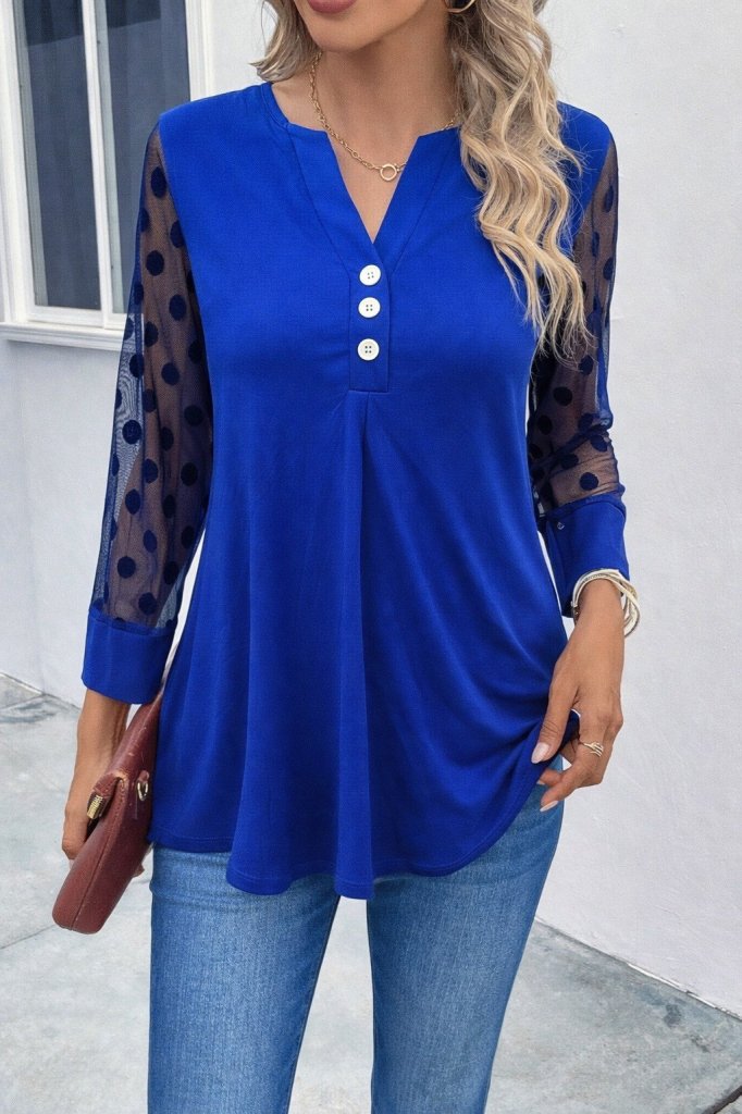 Kadın Uzun Kollu Yakadan Düğmeli Kolları Tül Detaylı Viskon Bluz Kadın Uzun Kollu Yakadan Düğmeli Kolları Tül Detaylı Viskon Bluz