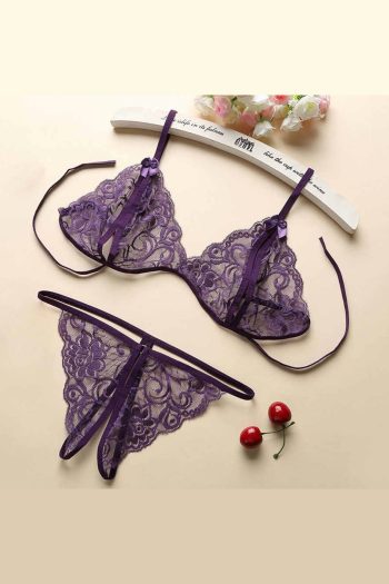 Kadın Kombin Şıklığı Mor Dantelli Sütyen Külot ı Takım