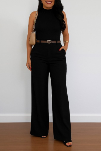 Kadın Yüksek Bel Geniş Paça Detaylı Cepli Ithal Krep Pantolon (kemersiz)