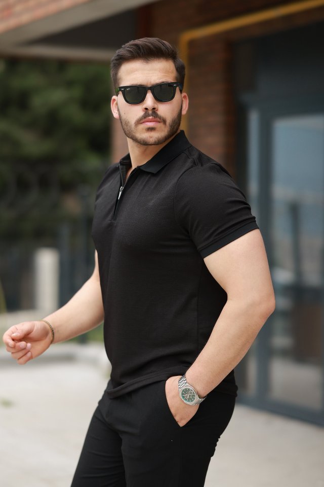 Erkek Fermuarlı Yaka Kısa Kollu Tişört Erkek Fermuarlı Yaka Kısa Kollu Tişört