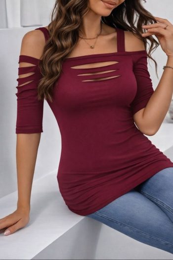 Kadın Omuzlardan Açık Askılı Lazer Kesim Detaylı Viskon Bluz