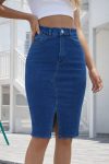 Kadın Yüksek Bel önden Yırtmaçlı Kısa Kot Etek