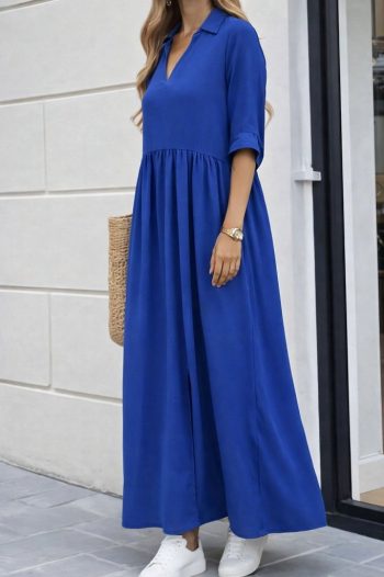 Kadın Truvakar Kollu V Yakalı Yırtmaçlı Uzun Aerobin Elbise