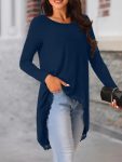 Kadın Uzun Kollu Bisiklet Yaka Asimetrik Kesim Detaylı Dantelli Viskon Bluz