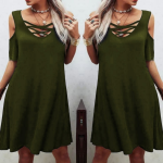 Dekolteli Bağcık Detay Viskon Kumaş Elbise