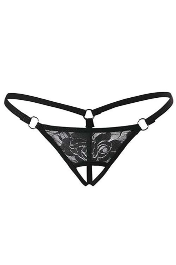 Kadın Modern Stil Siyah Dantelli ve Şerit Detaylı Fantezi G-String