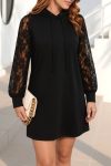 Kadın Uzun Kollu Kolları Dantel Detaylı Kapşonlu Bağcıklı Kısa Viskon Iki Iplik Elbise
