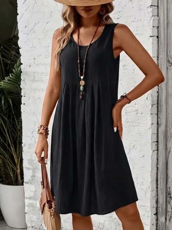 Kadın Askılı Yuvarlak Yakalı önden Pileli Kısa Aerobin Elbise