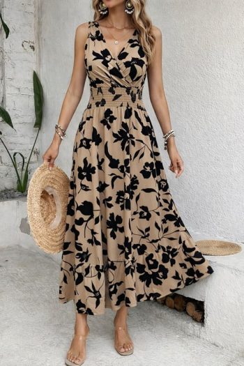 Kadın Beli Gipeli Etnik Desen Sıfır Kol Süprem Elbise