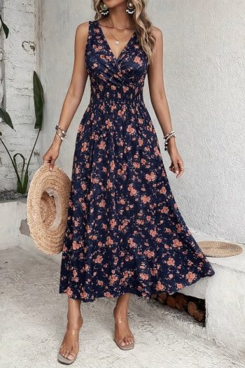 Kadın Beli Gipeli Etnik Desen Sıfır Kol Süprem Elbise