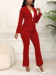 Kadın Uzun Kollu Yakalı Tek Düğme Detaylı Astarlı Ithal Krep Ceket Ve Pantolon Ikili Takım
