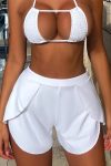 Kadın Beyaz Yırtmaçlı Etek Görünümlü Şık Deniz Şortu