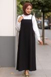 Kadın Siyah Basic Ayarlanabilir Askılı Jile Elbise