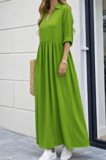 Kadın Truvakar Kollu V Yakalı Yırtmaçlı Uzun Aerobin Elbise