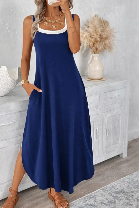 Kadın Ip Askılı Yuvarlak Yakalı Cepli Uzun Viskon Elbise Kadın Ip Askılı Yuvarlak Yakalı Cepli Uzun Viskon Elbise