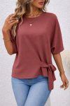 Kadın Kısa Kollu Bisiklet Yaka Yandan Bağcıklı Aerobin Bluz