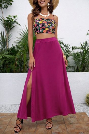 Kadın Yüksek Bel Yandan Yırtmaçlı Uzun Sandy Etek