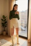 Kadın Haki Yeşili Parmak Detaylı Esnek Uzun Kollu Body