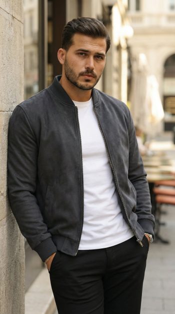 Erkek önden Fermuarlı Içi Astarlı Süet Ceket
