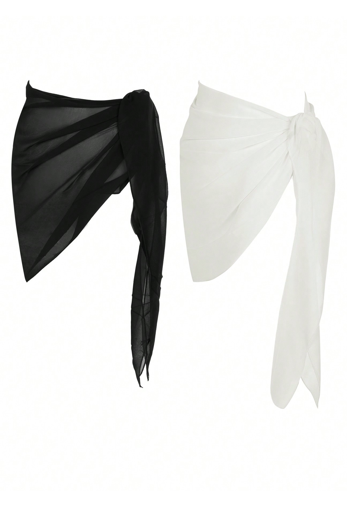 Kadın Siyah Beyaz Transparan Belden Bağlamalı Pareo 2'li Kadın Siyah Beyaz Transparan Belden Bağlamalı Pareo 2'li