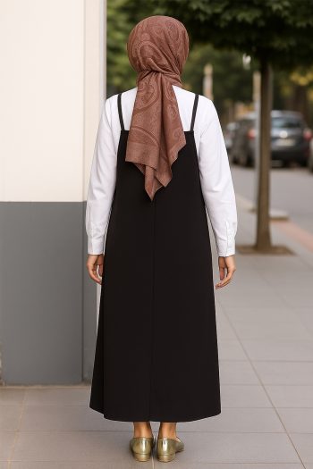 Kadın Siyah Basic Ayarlanabilir Askılı Jile Elbise