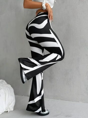 Kadın Yüksek Bel Zebra Desenli Dalgıç Tayt