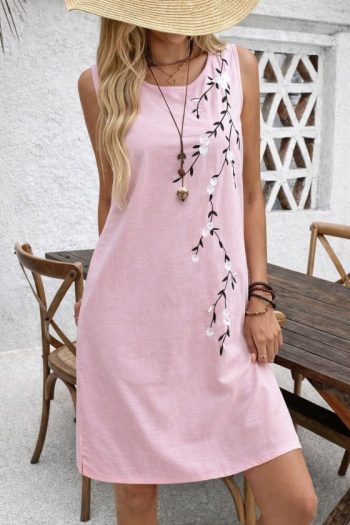 Kadın Askılı Yuvarlak Yakalı çiçek Desenli Kısa Elbise