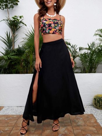 Kadın Yüksek Bel Yandan Yırtmaçlı Uzun Sandy Etek