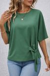 Kadın Kısa Kollu Bisiklet Yaka Yandan Bağcıklı Aerobin Bluz