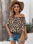 Kadın Madonna Yaka Fırfırlı Leopar Desenli Mikro Kumaş Bluz