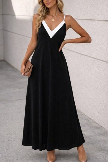 Kadın Ip Askılı Keskin V Yakalı Uzun Viskon Elbise