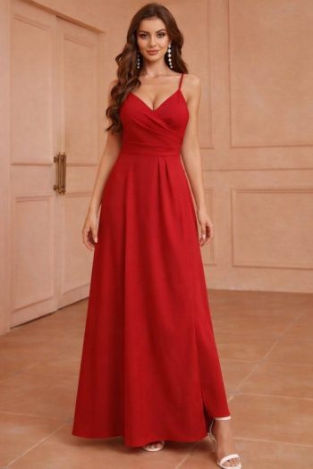 Kadın Ip Askılı Kruvaze Yakalı Yırtmaçlı Uzun Ithal Krep Elbise