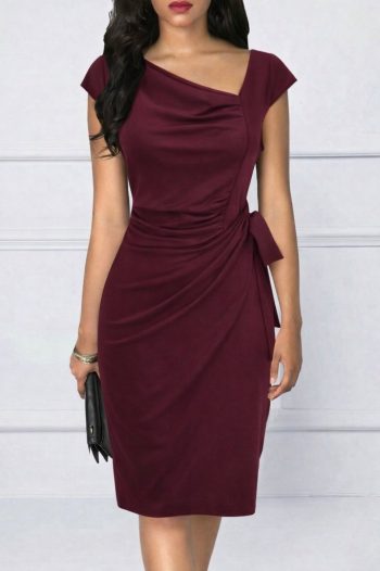 Kadın Kısa Kollu V Asimetrik Yaka Kesimli Yandan Bağlamalı Mini Janjan Krep Elbise