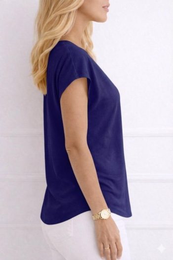 Kadın V Yaka Kısa Kol Dokuma Viskon Kumaş Bluz