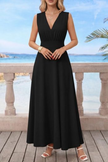 Kadın Askılı V Yakalı Bel Korsaj Detaylı Uzun Ithal Krep Elbise