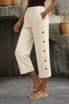 Kadın Yüksel Bel Lastikli Yandan Dügme Detaylı Midi Pantolon