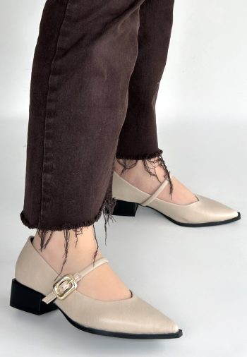 Galye Bej Cilt Topuklu Ayakkabı