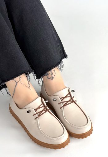 Guot Bej Cilt Bağcıklı Babet Ayakkabı