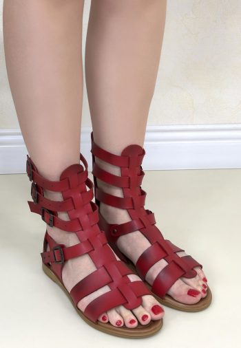 Nola Kırmızı Deri Kemerli Sandalet