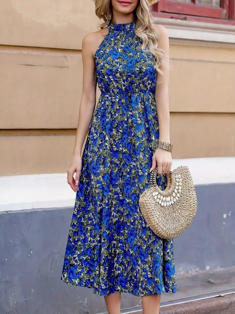 Kadın Omuz Dekolteli Halter Yaka Desenli Maxi Süprem Elbise Kadın Omuz Dekolteli Halter Yaka Desenli Maxi Süprem Elbise