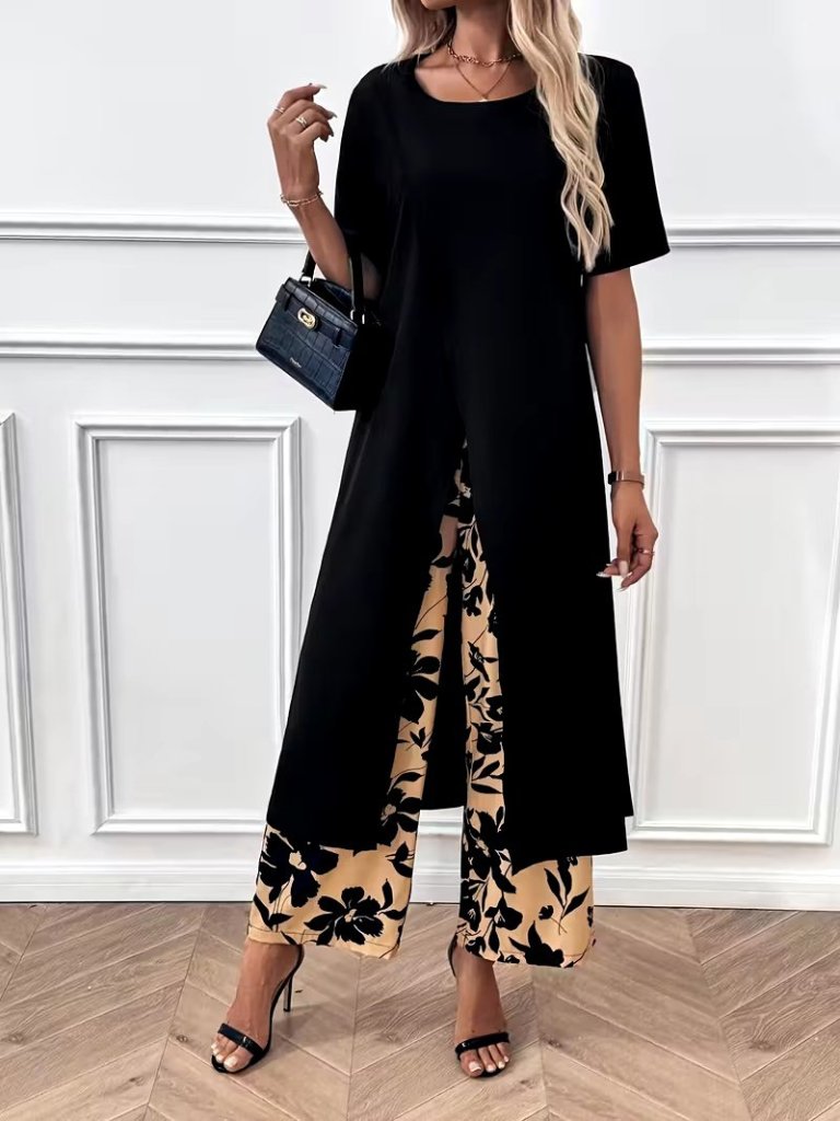 Kadın Kısa Kollu önden çapraz Detaylı Viskon Uzun Bluz Ve Desenli Iki Iplik Pantolon Ikili Takım Kadın Kısa Kollu önden çapraz Detaylı Viskon Uzun Bluz Ve Desenli Iki Iplik Pantolon Ikili Takım