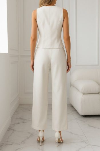 Kadın Sıfır Kollu çapraz V Yakalı önden Düğmeli Atlas Yelek Ve Pantolon Ikili Takım