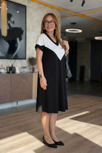 Kadın Kısa Kollu V Yakalı Kısa Modal Elbise