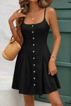 Kadın Ip Askılı önden Düğmeli Bağcıklı Kısa Elbise